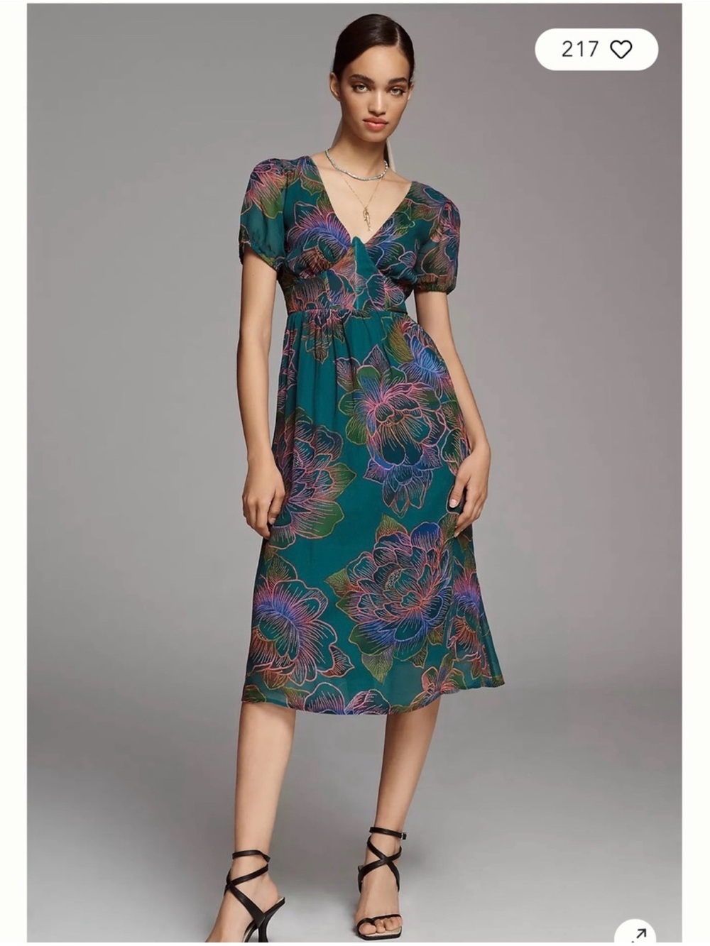FARM Rio x Anthropologie Floral Puff Sleeve Corset Midi Dress XL
